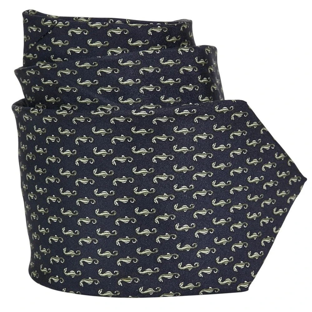 Brooks Brothers Makers Men's 100% Silk Necktie‎ Designer Navy Blue Seahorse Repp